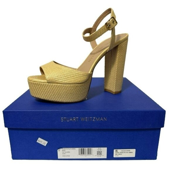 Stuart Weitzman Ryder 95 Platform Sandal Size 11 Wheat Tan Textured Rafia NEW - Picture 15 of 15